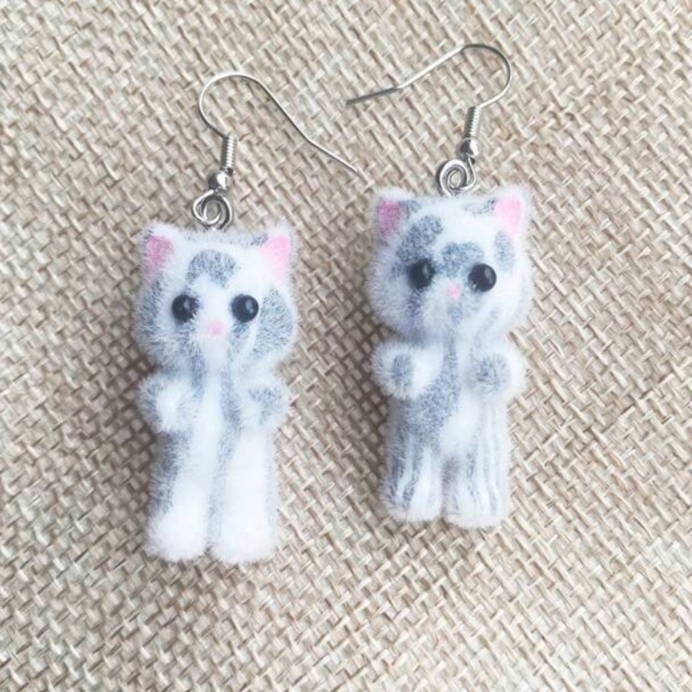 Super Cute Resin Flocked 3D Cat Drop Earrings